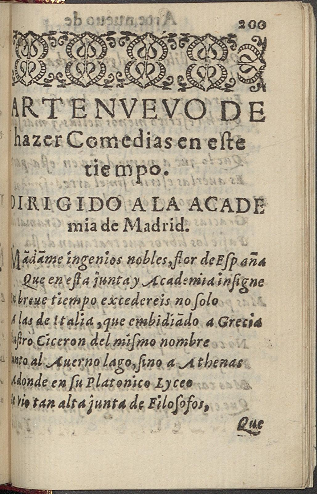 Arte nuevo de hacer comedias en este tiempo, de Lope de Vega (1609), cedido por la Biblioteca Histórica Municipal de Madrid.