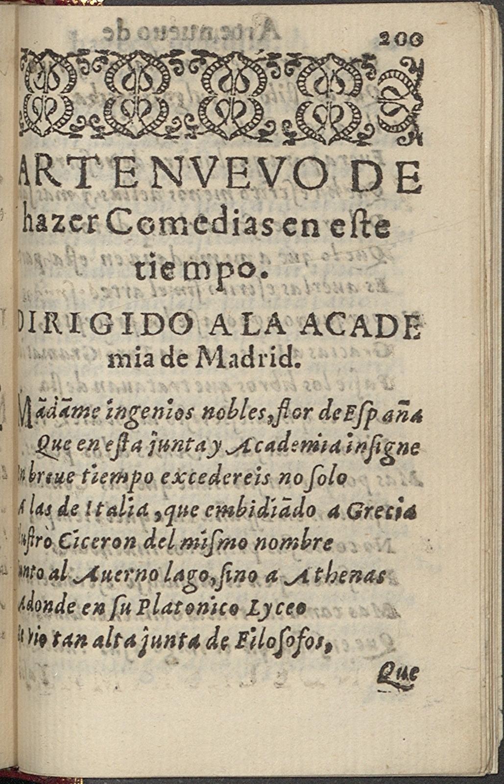 Arte nuevo de hacer comedias en este tiempo, de Lope de Vega (1609), cedido por la Biblioteca Histórica Municipal de Madrid.