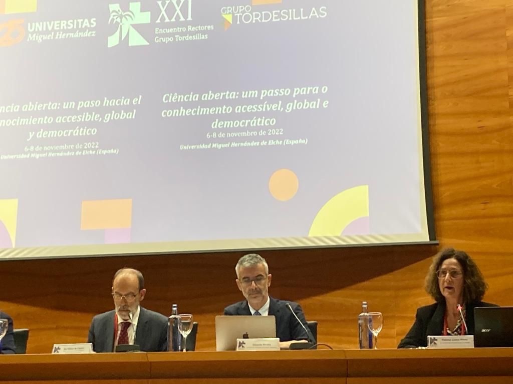 La vicerrectora de Internacionalización de la UVa, Paloma Castro, durante la presentación de la memoria y cuentas del Grupo Tordesillas en su calidad de secretaria ejecutiva