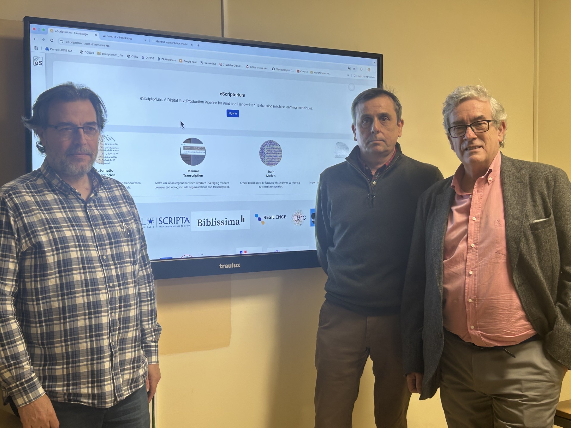 Los profesores Cardeñoso, Fradejas y Muñoz, en la presentación de eSriptorium