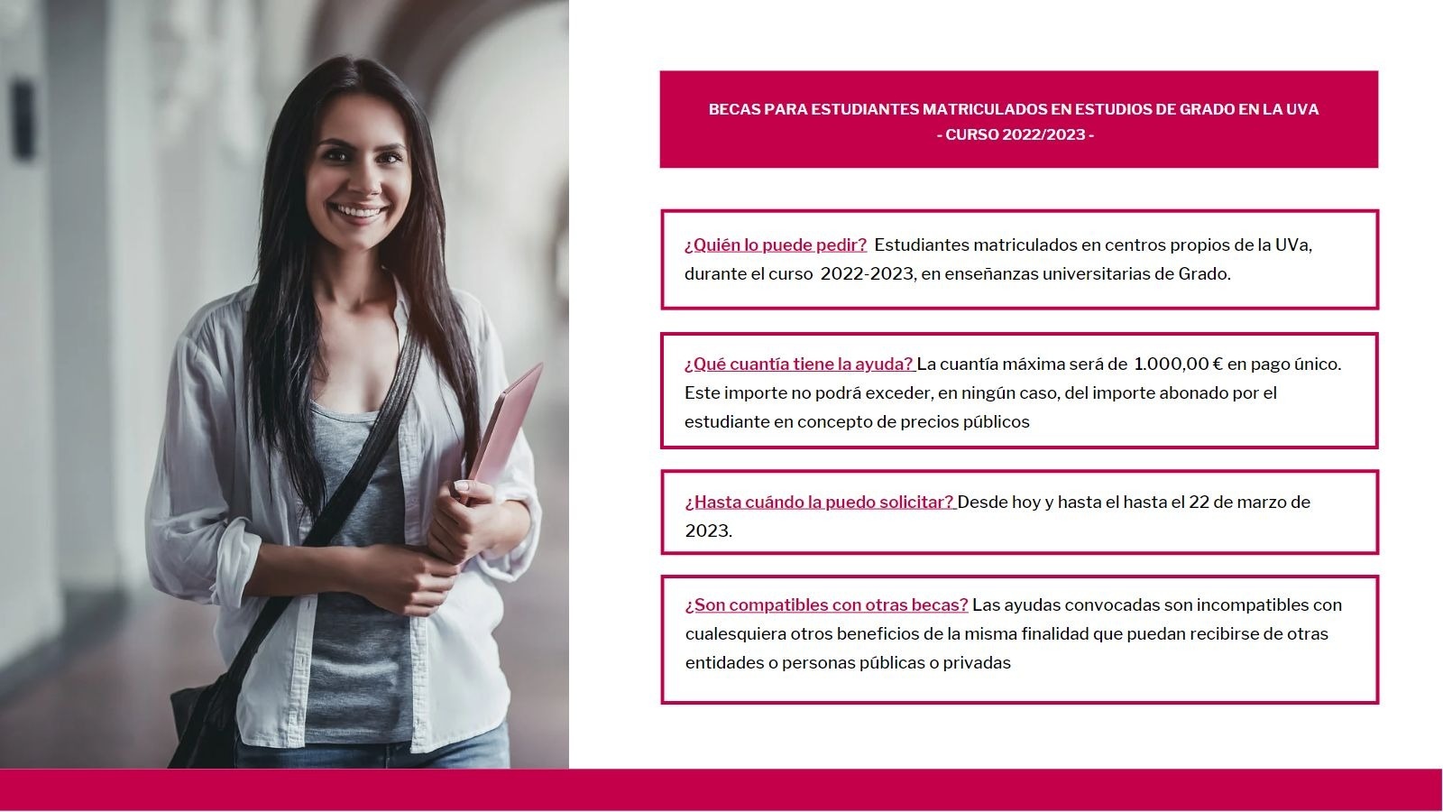 La Universidad de Valladolid convoca sus becas para los estudiantes de primer y segundo ciclo y grado
