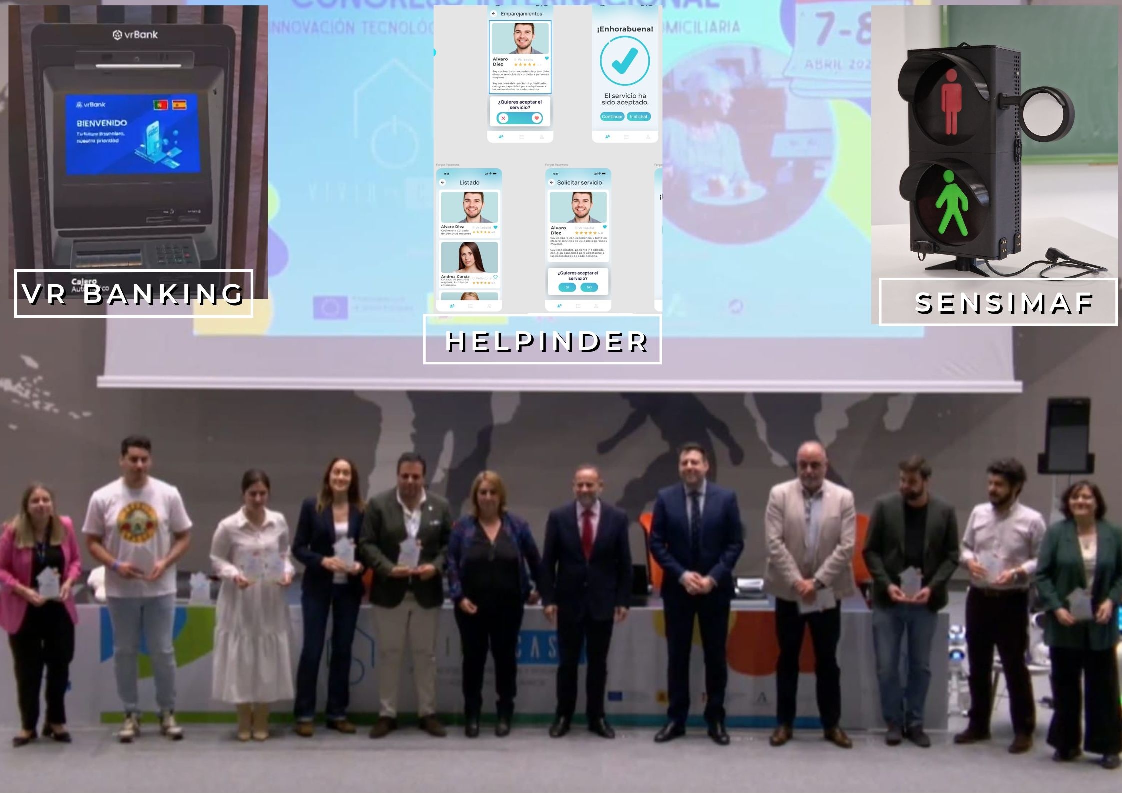 En la parte superior, los tres prototipos premiados. En la parte inferior, durante la entrega de los premios, a cuyo acto asistió Álvaro Elices Acero (segundo por la Izquierda)