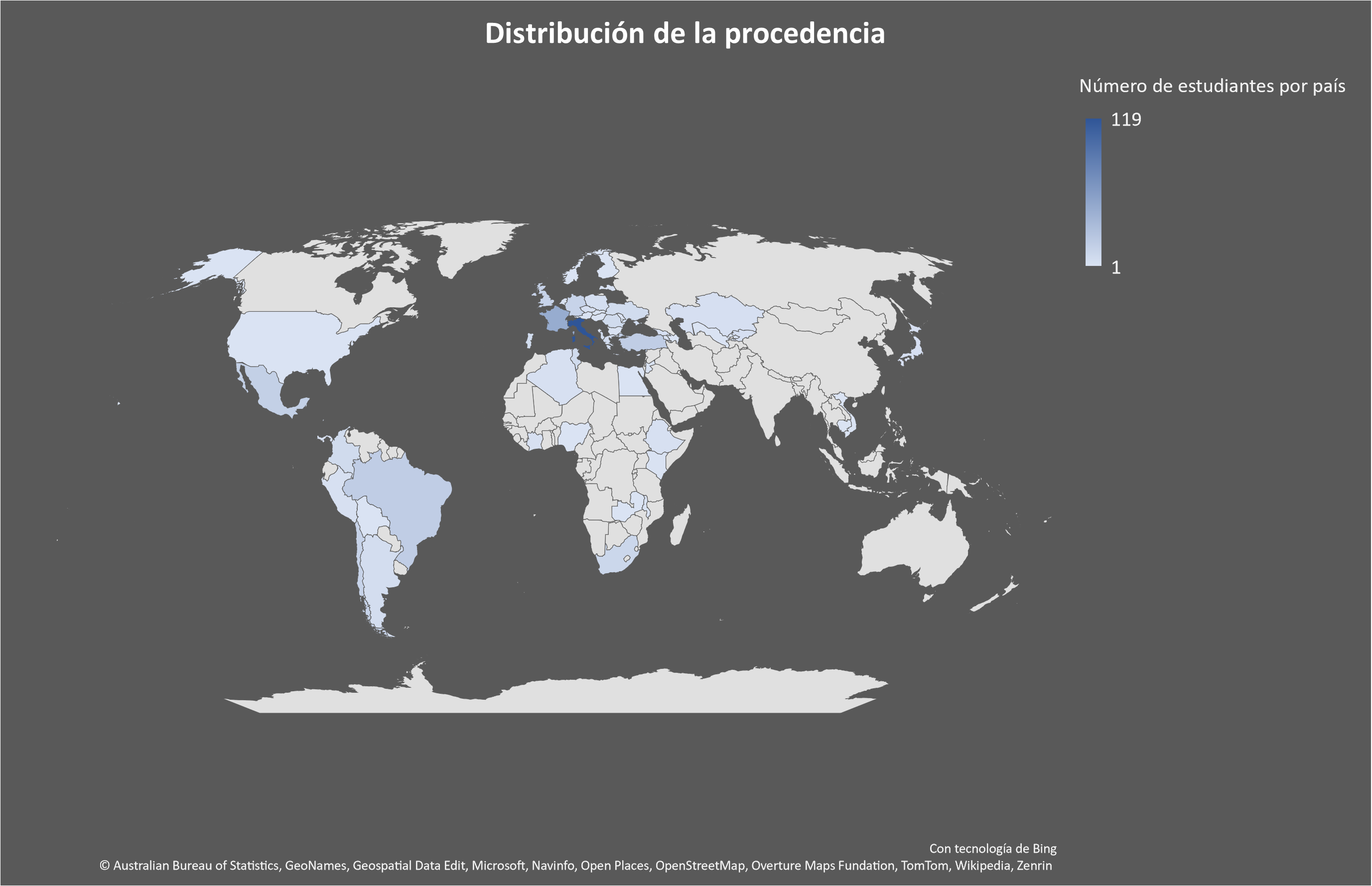 Distribución geográfica de los estudiantes internacionales