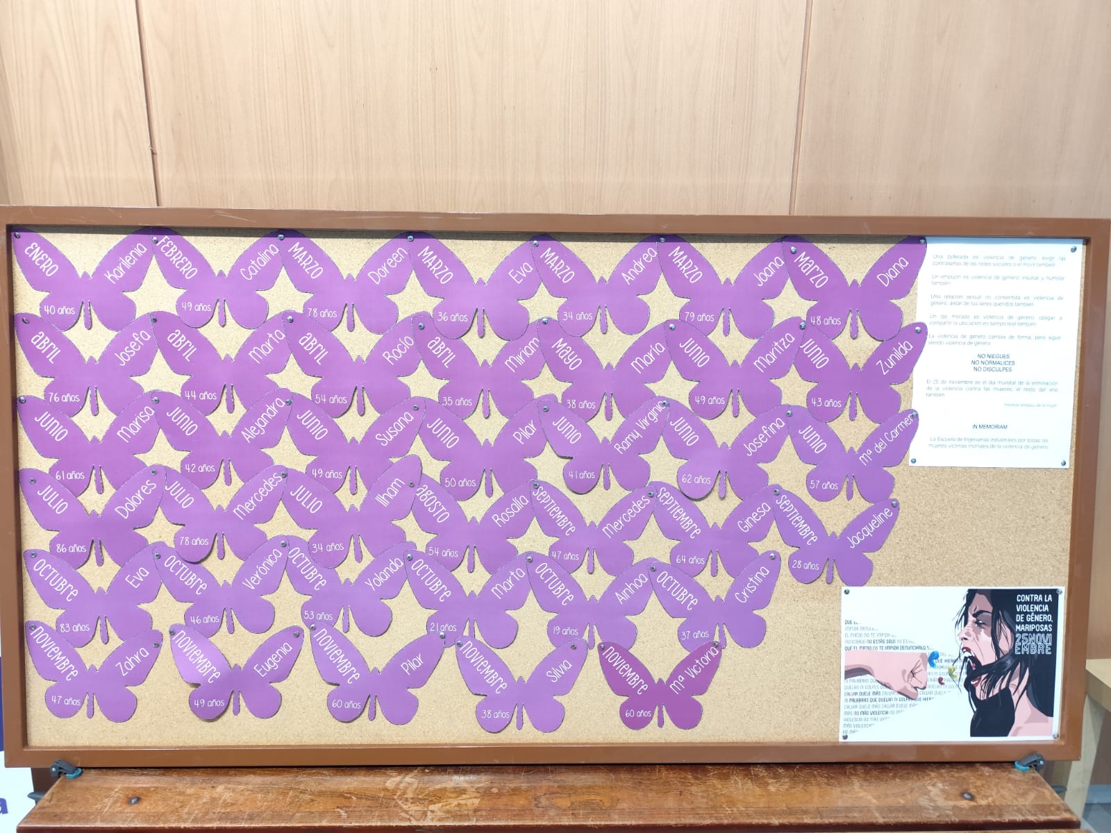 La dirección de la Escuela de Ingenierías Industriales ha elaborado un mural con 39 mariposas, una por cada una de las mujeres asesinadas este año por violencia de género